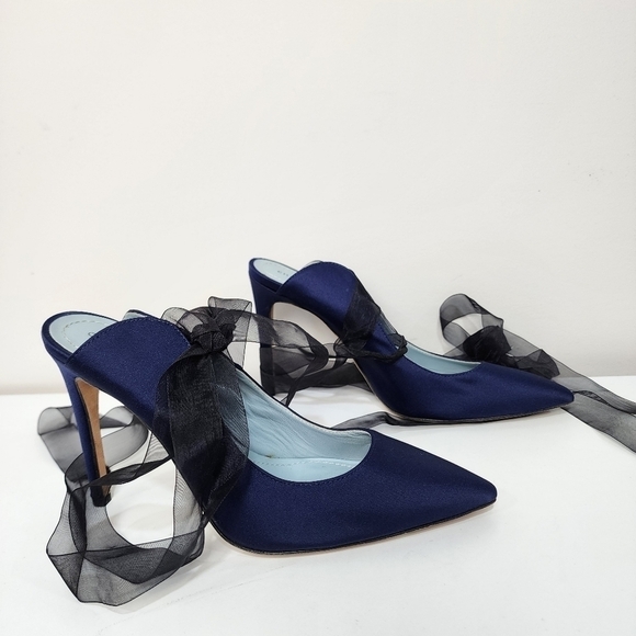 Chiara Ferragni blue satin heels with tulle bow, size 37, nwt - Picture 3 of 6